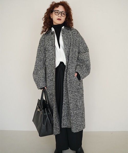 CREDONA ステンカラーコート コート TWEED LONG COAT/ツイード