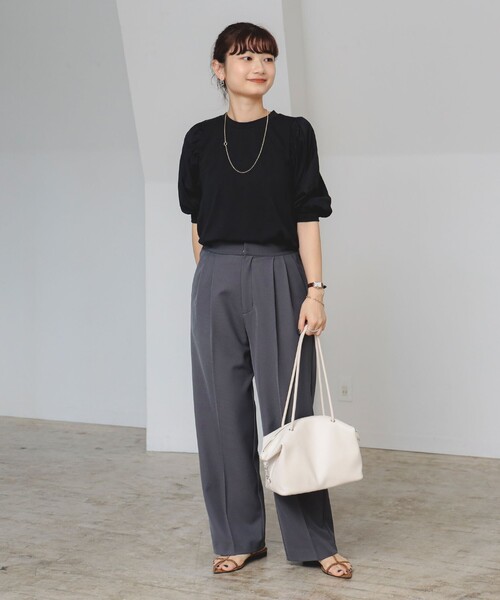 B：MING by BEAMS tシャツ 布帛切り替え ボリューム スリーブ