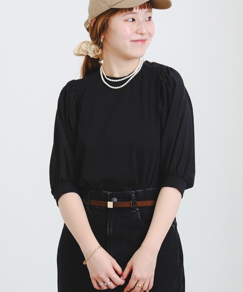 B：MING by BEAMS tシャツ 布帛切り替え ボリューム スリーブ