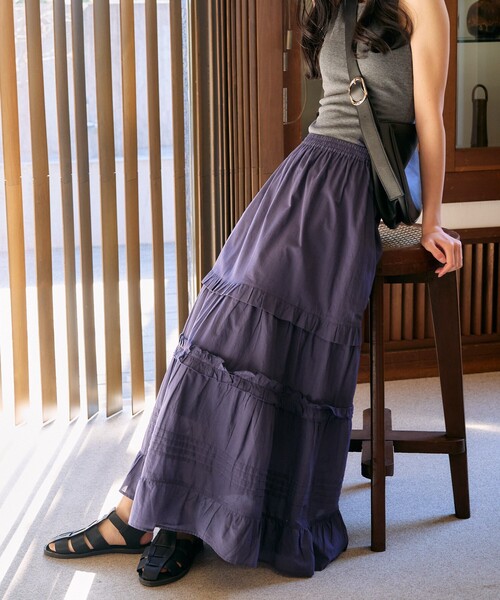 新タグ付crinklecrinklecrinkleシルクコットンフリル黒スカート スピック＆スパン Spick & Span crinkle crinkle crinkle Frill