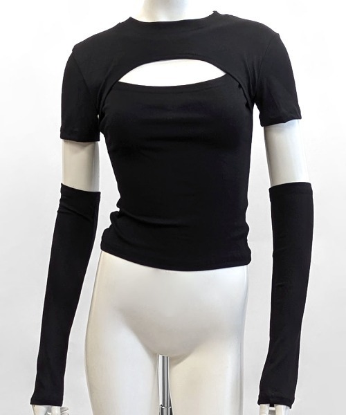 Riff（リフ） tシャツ 胸元切り替えデザイントップス+アームカバー