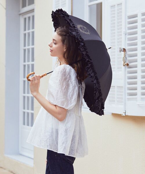 Maison de FLEUR 日傘 フリル 遮光 ピンク 2024 メゾン ド フルール Maison de FLEUR ヒートカットフリル日傘