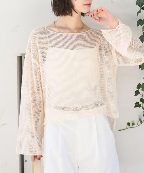 Rouge vif ペーパーニットゆったりプルオーバー　シアートップス Rouge vif ニット セーター シアーメッシュペーパーニットプル