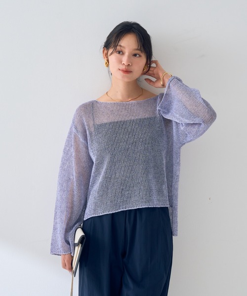 Rouge vif ペーパーニットゆったりプルオーバー　シアートップス Rouge vif ニット セーター シアーメッシュペーパーニットプル