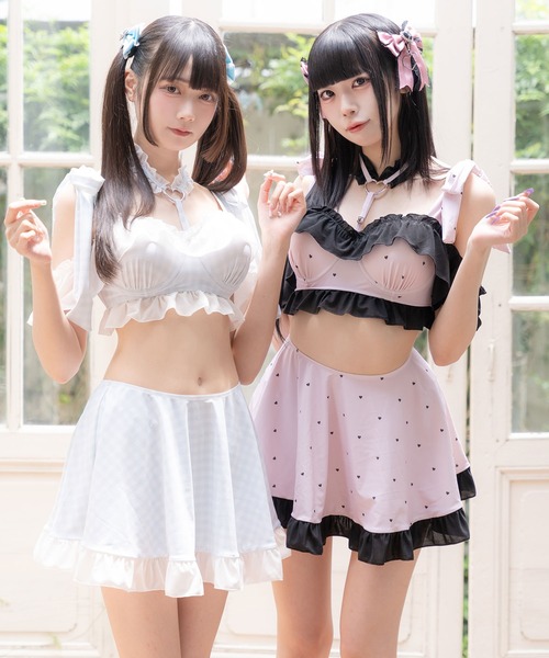 6WAYハートチョーカー水着　ピンク×ブラック　L L 6WAYハートチョーカー水着 – レディースファッション通販の夢