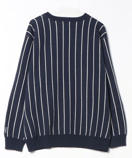 HUF」 ストライプ柄長袖ニット L ネイビー メンズ
