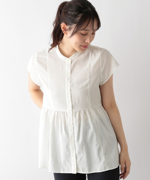 「GLOBAL WORK」 半袖チュニック MEDIUM アイボリー レディース