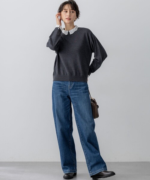 23区（ニジュウサンク）エンブロイダリー フラワーレースコンビ ニット 洗える】エンブロイダリー フラワーレースコンビ ニット（ニット