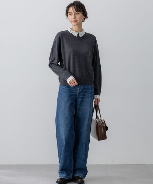 23区（ニジュウサンク）エンブロイダリー フラワーレースコンビ ニット 洗える】エンブロイダリー フラワーレースコンビ ニット | 23区(23KU