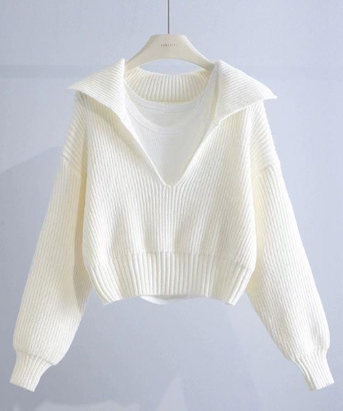 ニット セーター 「25年秋冬新作」セーラー Vネック プルオーバー