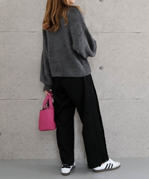 ニット セーター 袖口スリットシャギーニットトップス レディース