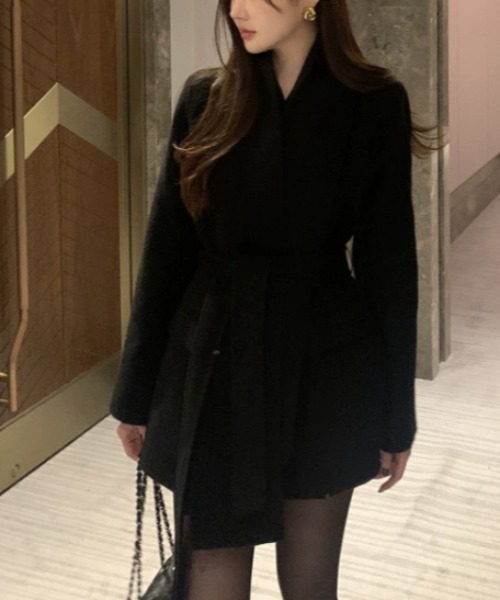 a lot of love コート アウター ベルト付き ショールカラーミディ