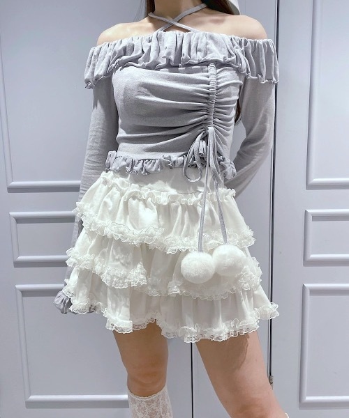 lilLilly（リルリリー） tシャツ ぽんぽんオフショルトップス