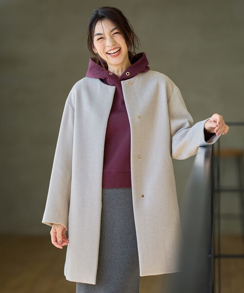 「ANY」 ノーカラーコート 2 グレー レディース_画像3