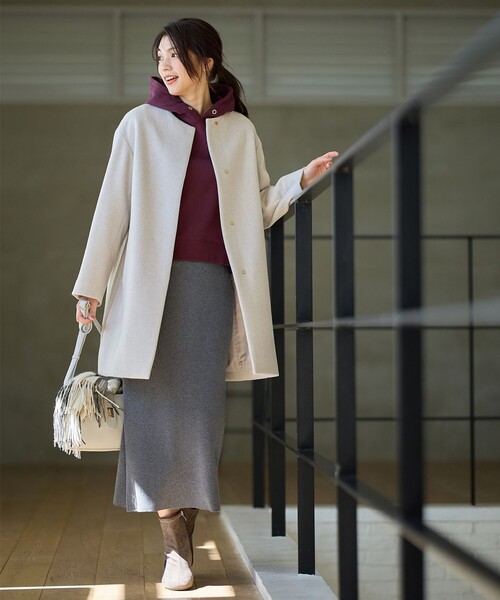 「ANY」 ノーカラーコート 2 グレー レディース_画像5