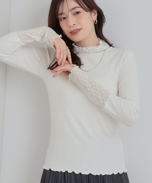JAN SOLVIE ASSEMBLY レース切替 長袖トップス SHOO・LA・RUE（シューラルー） tシャツ 「洗濯機可」レイヤード