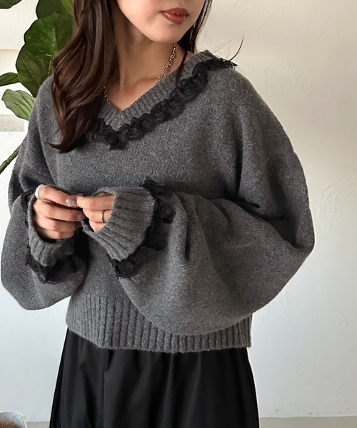 「apres jour mignon」 長袖ニット X-LARGE チャコールグレー レディース_画像3