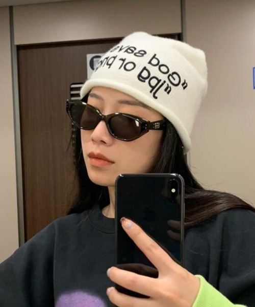 MASHIRO ニット帽 ニットキャップ レディース Y2K ロゴニットビーニー