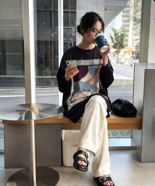 異素材切替グレーおしゃれドルマンTシャツ antiqua（アンティカ） tシャツ 異素材切替 ドルマン ロンT レディース