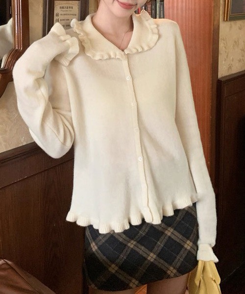 ニット リブ ルネ 美品✨ カーディガン Yahoo ZOZOTOWN : レディース ダブルフリルカーディガン カーディガン S フリル パール ダブルジップ トップス