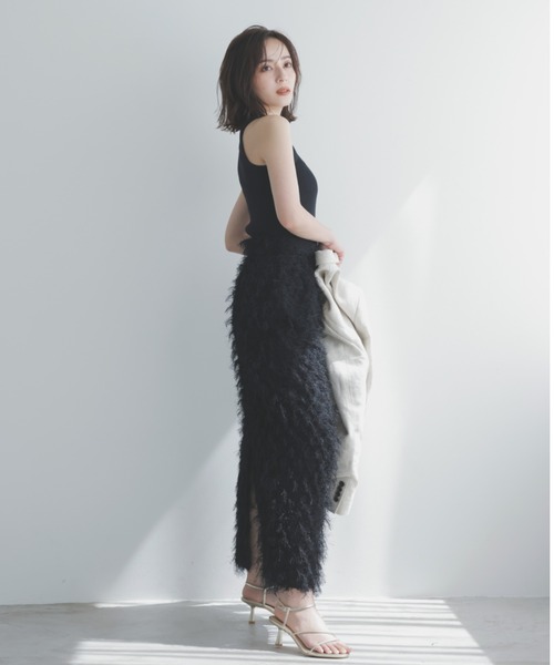 「anuans」 タイトスカート MEDIUM グレイッシュベージュ レディース_画像4