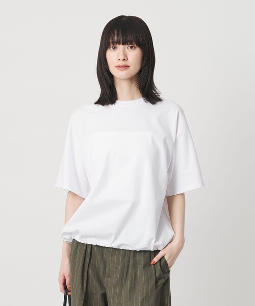 tシャツ ヘム ドローストリング 5分袖 Tシャツ レディースの画像