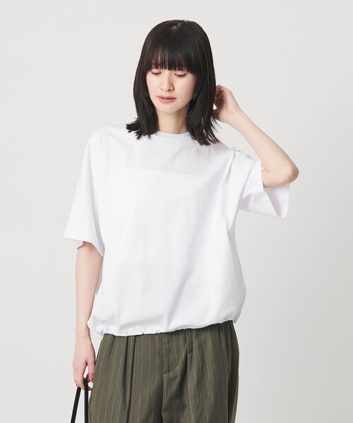 tシャツ ヘム ドローストリング 5分袖 Tシャツ レディースの画像