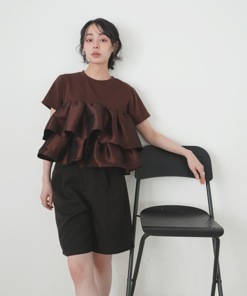 tシャツ シャイニーフリルTシャツ レディースの画像