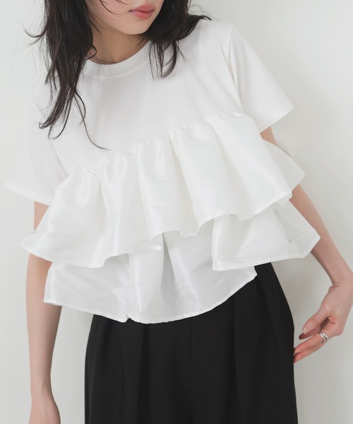 tシャツ シャイニーフリルTシャツ レディースの画像