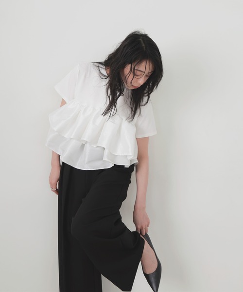 tシャツ シャイニーフリルTシャツ レディースの画像