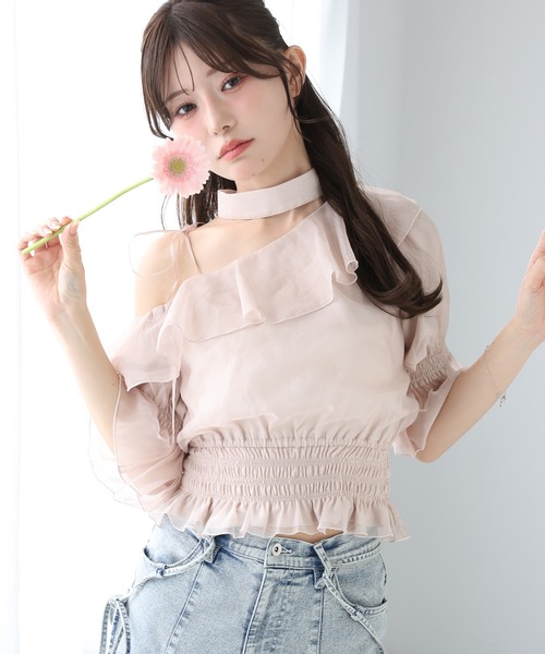 クーポン期間限定お値下げ　完売　solov 2way フリルブラウス　ホワイト one after another NICE CLAUP ブラウス シャツ 2WAYワンショル半袖