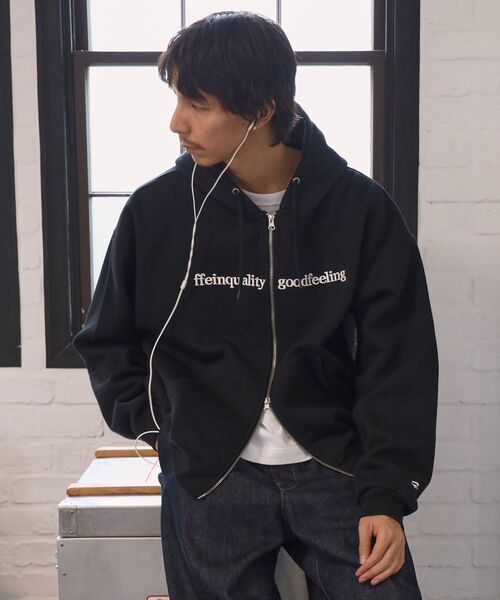 「FFEIN」 ジップアップパーカー LARGE ネイビー メンズ_画像4