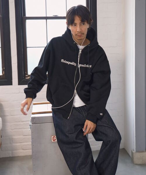 「FFEIN」 ジップアップパーカー LARGE ネイビー メンズ_画像5