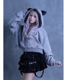 Amilige（アミリージュ） パーカー 猫耳袖ZIPショート丈パーカー
