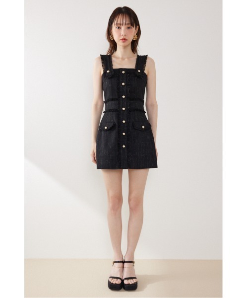 新品♪  ノースリーブワンピース ライダース ゴールド金具 rienda（リエンダ） ワンピース ツイードゴールドボタンミニワンピース
