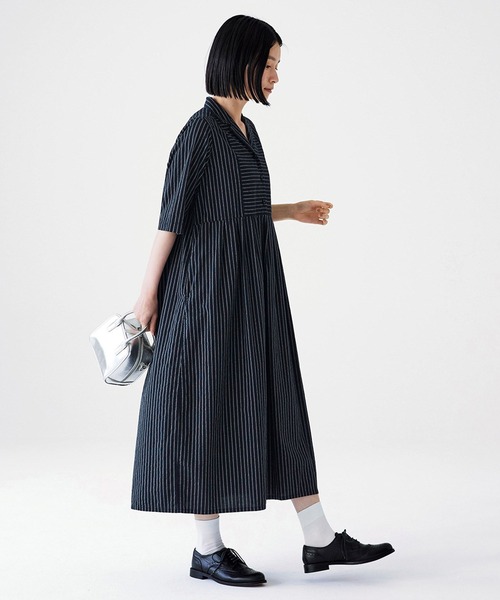 「Sunny clouds」 シャツワンピース NM ブラック レディース_画像3