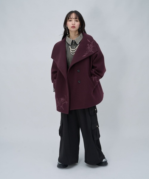 HARE（ハレ） ノーカラーコート コート ウーリーテックシシュウ2WAY