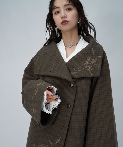 HARE（ハレ） ノーカラーコート コート ウーリーテックシシュウ2WAY