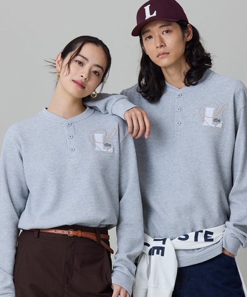 LACOSTE メンズ半袖Tシャツ、カットソー（襟首タイプ：ヘンリーネック