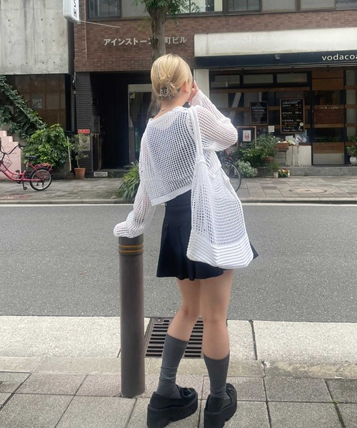 SPIGA ニット セーター バッグ付透かし編みサマーニットトップス