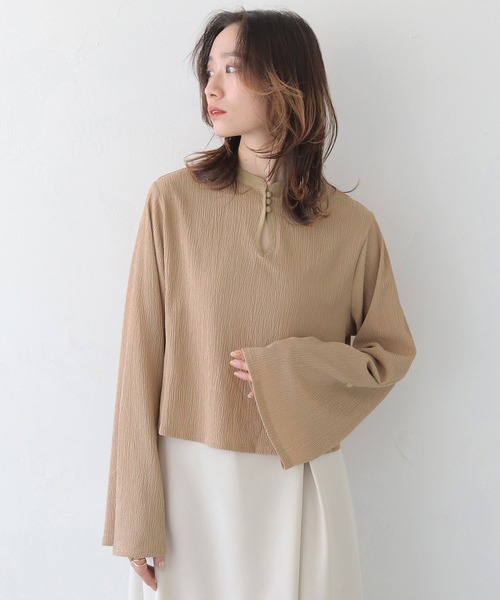 ブラウス シャツ 「CLEIO」袖フレア涙開きブラウス レディース