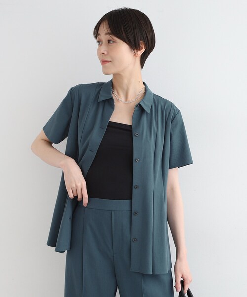 ブラウス シャツ 「洗える／UVケア／接触冷感／SETUP可能」麻混切り替えデザインブラウス レディース