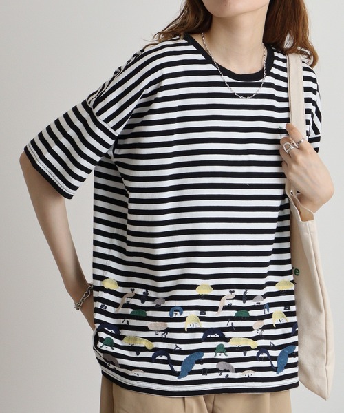 tシャツ EMAGO スマイル刺繍Tシャツ レディース