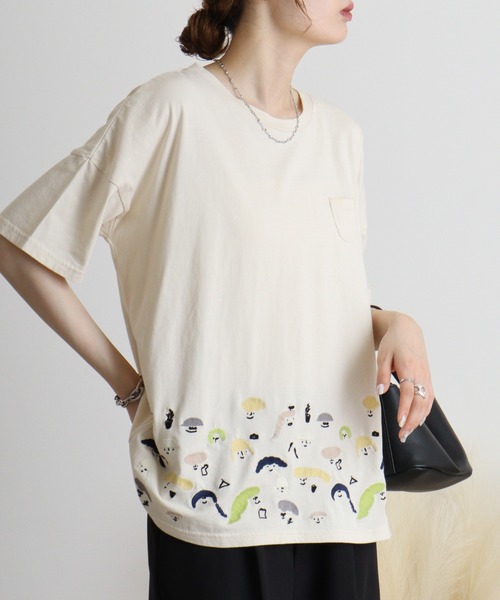 Emago tシャツ EMAGO スマイル刺繍Tシャツ レディース