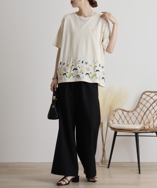 Emago tシャツ EMAGO スマイル刺繍Tシャツ レディース