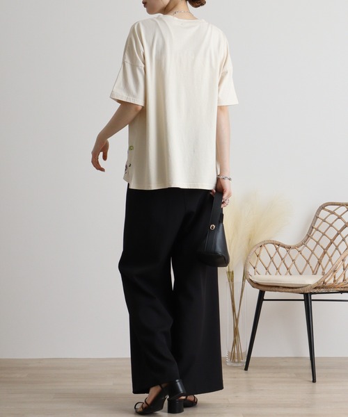 Emago tシャツ EMAGO スマイル刺繍Tシャツ レディース