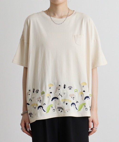 Emago tシャツ EMAGO スマイル刺繍Tシャツ レディース