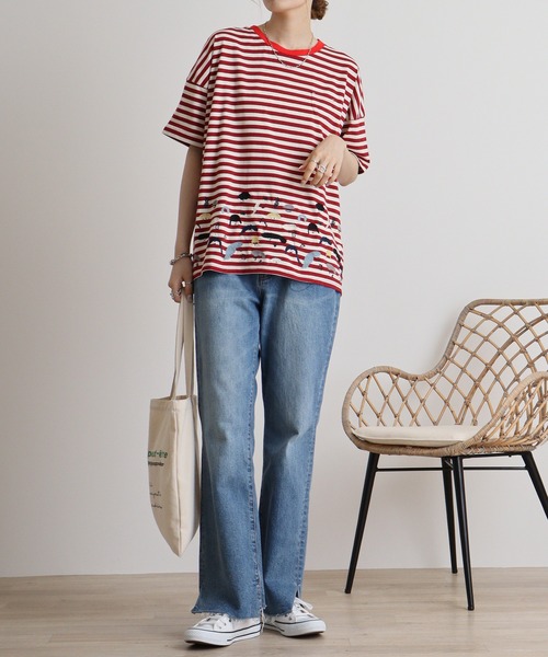 Emago tシャツ EMAGO スマイル刺繍Tシャツ レディース