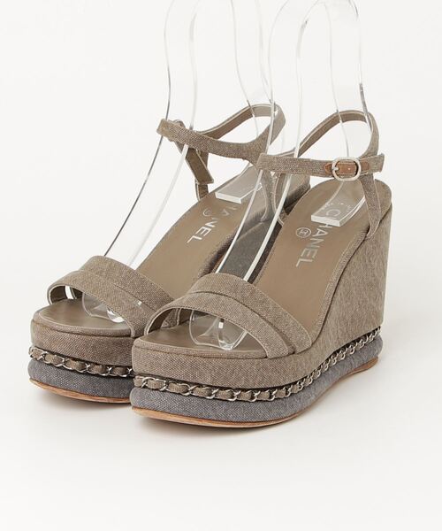 CHANEL」 ヒールサンダル 37.5 グレー レディース : 85305978 