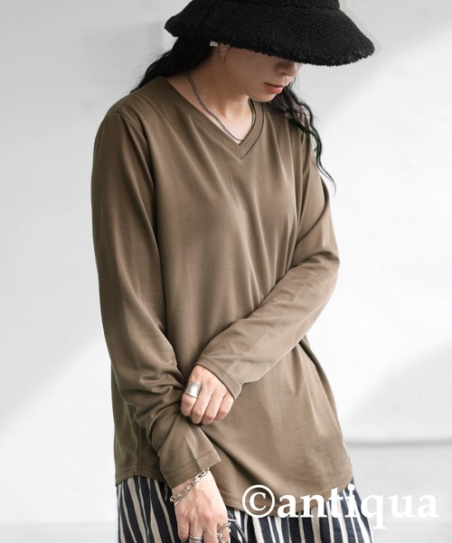 アンティカロングVネックシャツ antiqua（アンティカ） tシャツ VネックロングTシャツ レディース